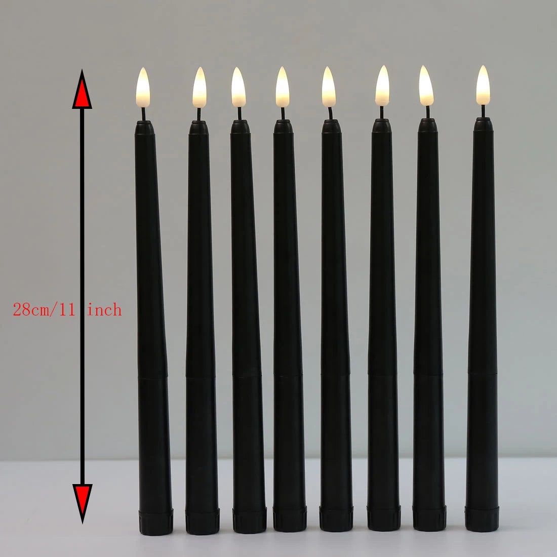 Halloween LED Black Taper Candles With Remote Control 6 or 12 Pieces,Flameless Electronic 28cm/11 inch Window Candlesticks
