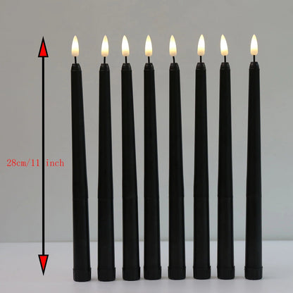 Halloween LED Black Taper Candles With Remote Control 6 or 12 Pieces,Flameless Electronic 28cm/11 inch Window Candlesticks