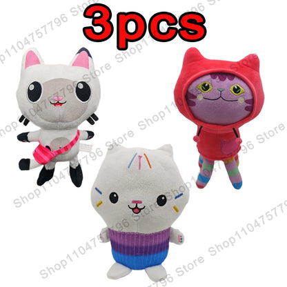 8pcs New Gabbys doll house Plush keychain Toy Mercat Cartoon Stuffed Animals Smiling Cat Car Cat Hug Gaby Girl Birthday Gift