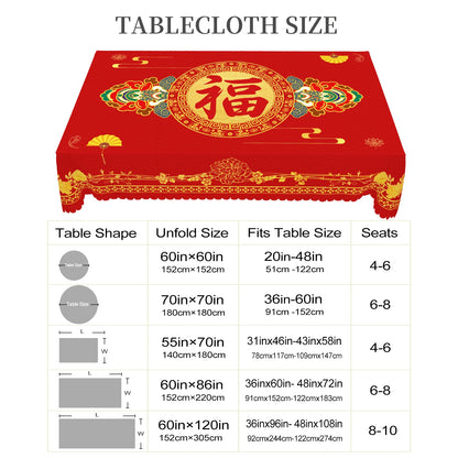 Red Peony Round Tablecloth — Festive Chinese New Year Decor