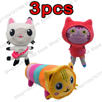 8pcs New Gabbys doll house Plush keychain Toy Mercat Cartoon Stuffed Animals Smiling Cat Car Cat Hug Gaby Girl Birthday Gift