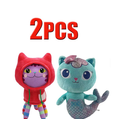 ##8-Piece Gabby Doll House Plush Toy Set 25cm Mermaid Cat Stuffed Animal Cartoon Doll Children's Christmas Gift