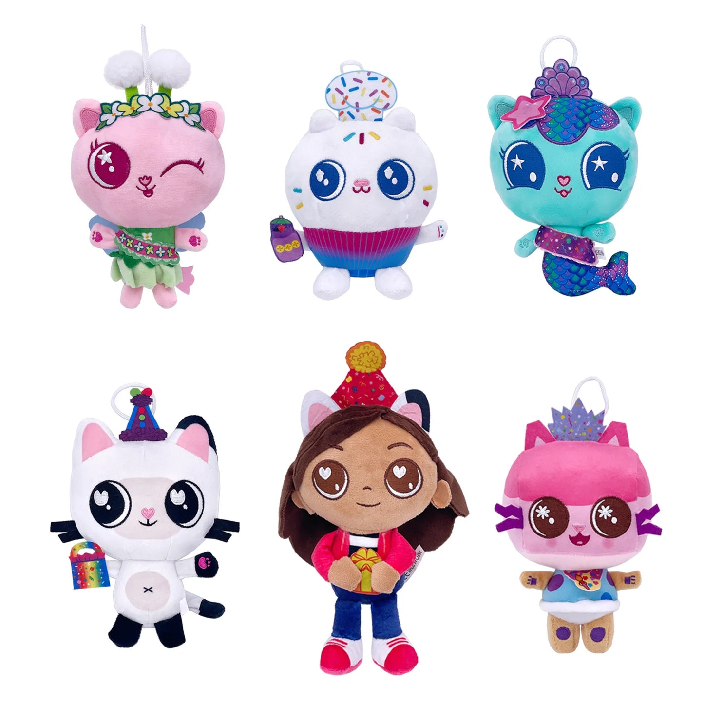 8pcs New Gabbys doll house Plush keychain Toy Mercat Cartoon Stuffed Animals Smiling Cat Car Cat Hug Gaby Girl Birthday Gift