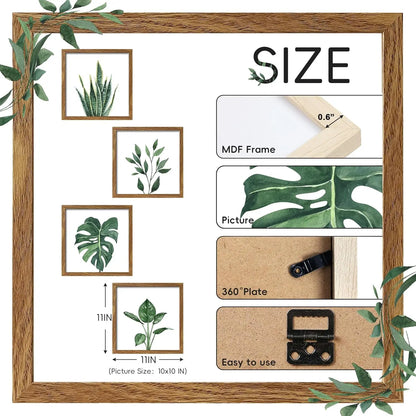 Framed Bathroom Wall Art Decor, 10x10 Inch 4 Pack Botanical Gallery Wall Frame Set Modern Farmhouse Sage Green Prints Artwork for Spa, Restroom, Bedroom, Office Decoration (Walnut)