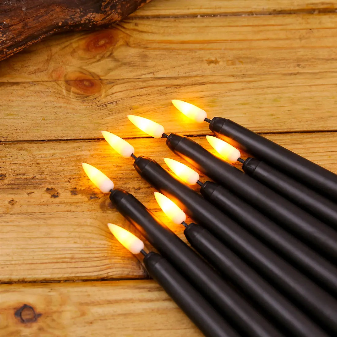 Halloween LED Black Taper Candles With Remote Control 6 or 12 Pieces,Flameless Electronic 28cm/11 inch Window Candlesticks