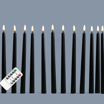 Halloween LED Black Taper Candles With Remote Control 6 or 12 Pieces,Flameless Electronic 28cm/11 inch Window Candlesticks