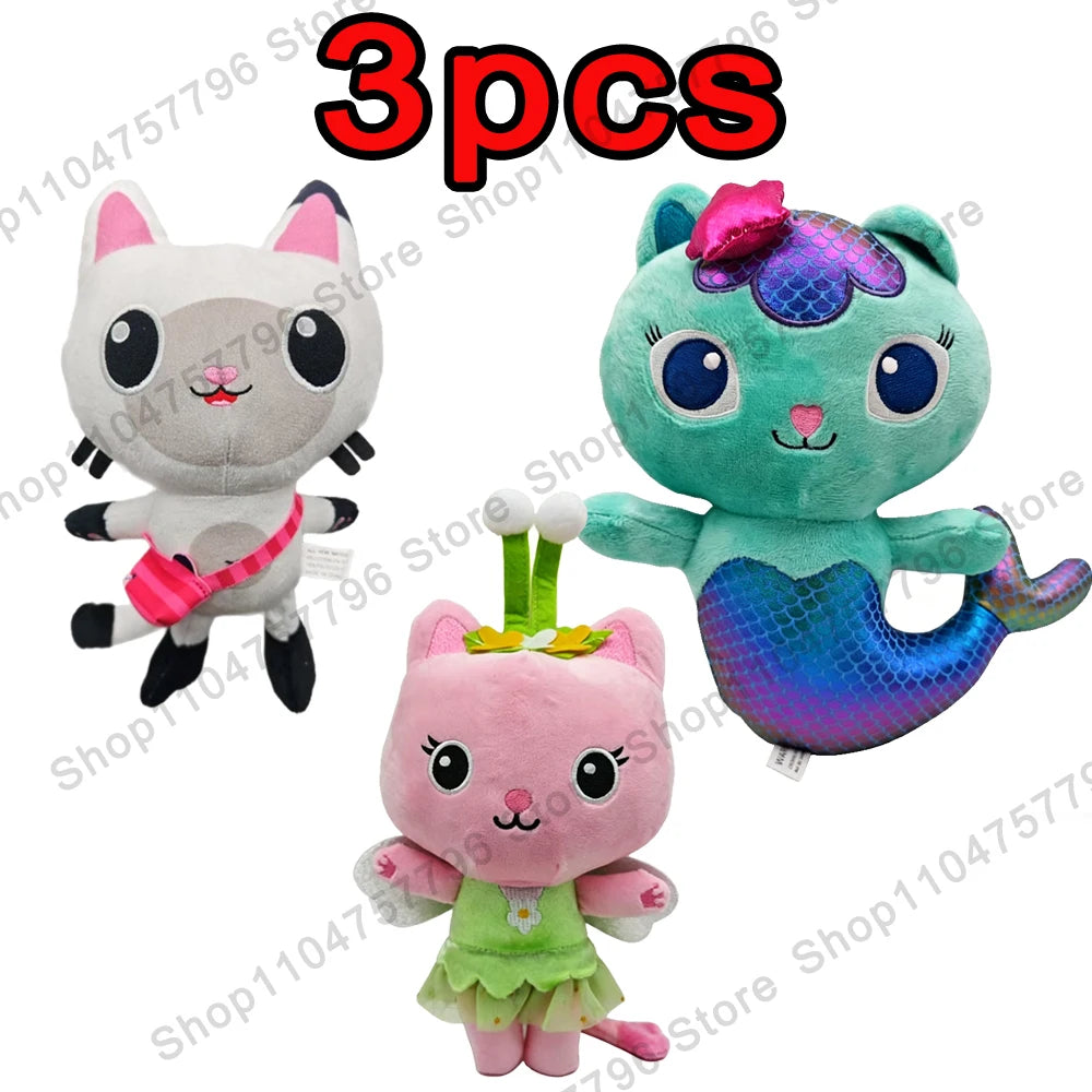 8pcs New Gabbys doll house Plush keychain Toy Mercat Cartoon Stuffed Animals Smiling Cat Car Cat Hug Gaby Girl Birthday Gift