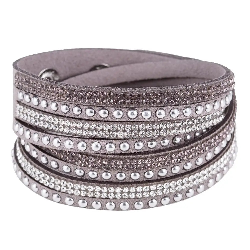 Women Faux Leather Bracelet Shiny Hot Fix Rhinestone Inlaid DIY Multilayer Bracelet For Men And Women Gift