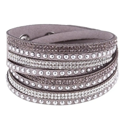 Women Faux Leather Bracelet Shiny Hot Fix Rhinestone Inlaid DIY Multilayer Bracelet For Men And Women Gift