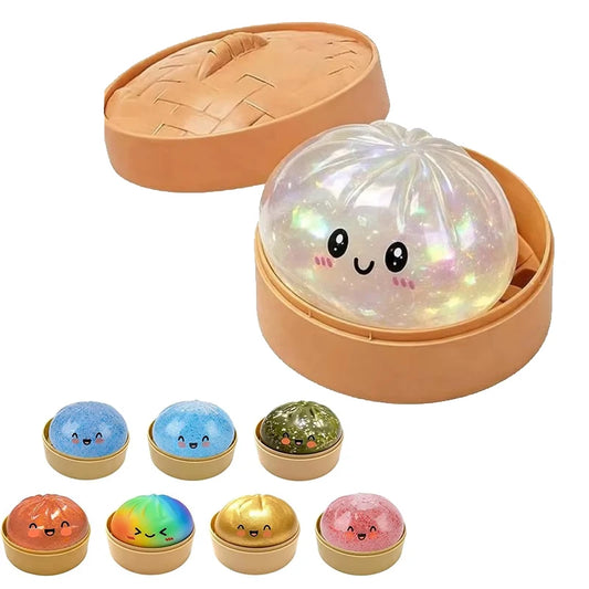 Glitter Dumpling Squishy, New Mystery Glitter Dumpling Squishies Box, Jumbo Squishy Toy with Steamer Box,