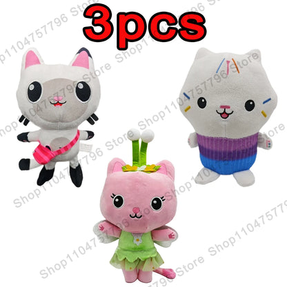 8pcs New Gabbys doll house Plush keychain Toy Mercat Cartoon Stuffed Animals Smiling Cat Car Cat Hug Gaby Girl Birthday Gift