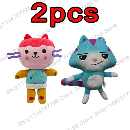 8pcs New Gabbys doll house Plush keychain Toy Mercat Cartoon Stuffed Animals Smiling Cat Car Cat Hug Gaby Girl Birthday Gift