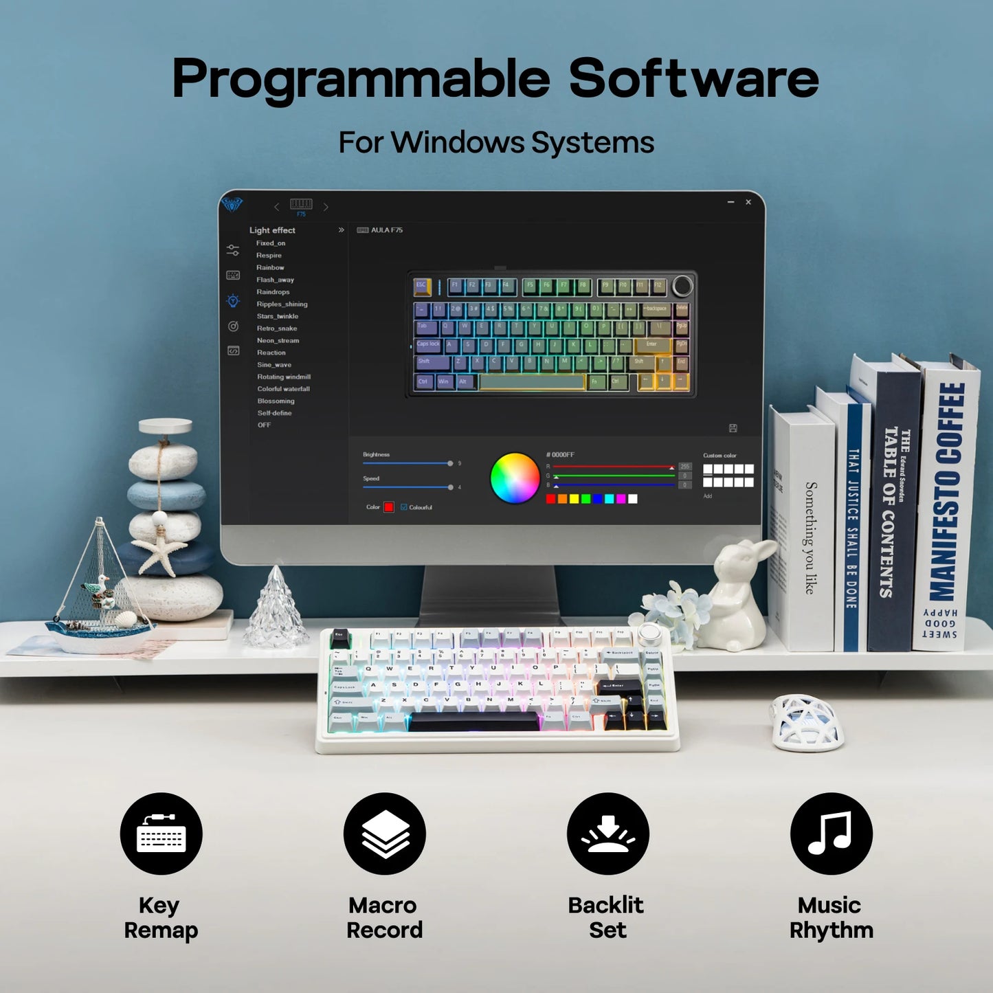 EPOMAKER X AULA F75 75% ANSI Hot-Swap Gasket Bluetooth 5.0/2.4G Wireless/Wired Mechanical Keyboard PBT Keycaps for Mac/Win