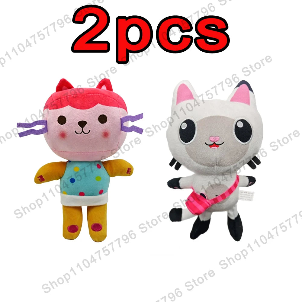 8pcs New Gabbys doll house Plush keychain Toy Mercat Cartoon Stuffed Animals Smiling Cat Car Cat Hug Gaby Girl Birthday Gift