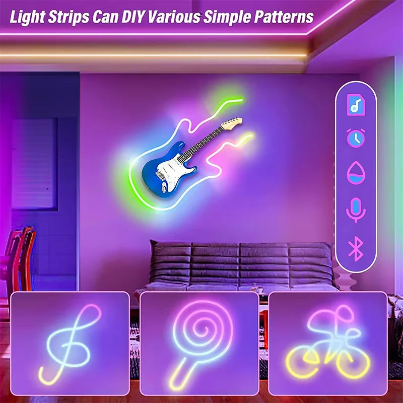 5V USB RGBIC Neon LED Strip,1/2/3/4/5M IP65 RGBIC Neon lamp tape with Bluetooth App and Remote For DIY Neon Deocoration Lighting