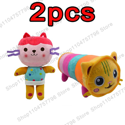 8pcs New Gabbys doll house Plush keychain Toy Mercat Cartoon Stuffed Animals Smiling Cat Car Cat Hug Gaby Girl Birthday Gift