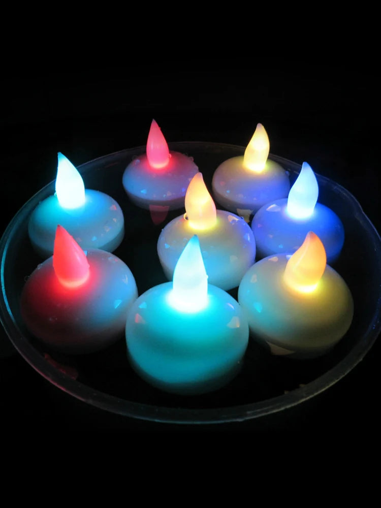12Pcs Flickering Flameless LED Candles Light Lamp Waterproof Floating On Water LED Tea Light Battery Operated For Pool Bathtub