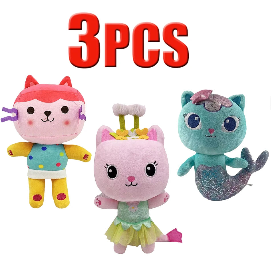 ##8-Piece Gabby Doll House Plush Toy Set 25cm Mermaid Cat Stuffed Animal Cartoon Doll Children's Christmas Gift