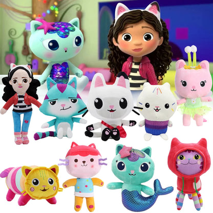 HOT Gabby Dollhouse Plush Toy Mercat Cartoon Stuffed Animals Smiling Cat Racing Car Cat Hug Gaby Girl Dolls Kids Birthday Gifts-