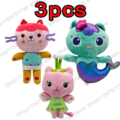 8pcs New Gabbys doll house Plush keychain Toy Mercat Cartoon Stuffed Animals Smiling Cat Car Cat Hug Gaby Girl Birthday Gift