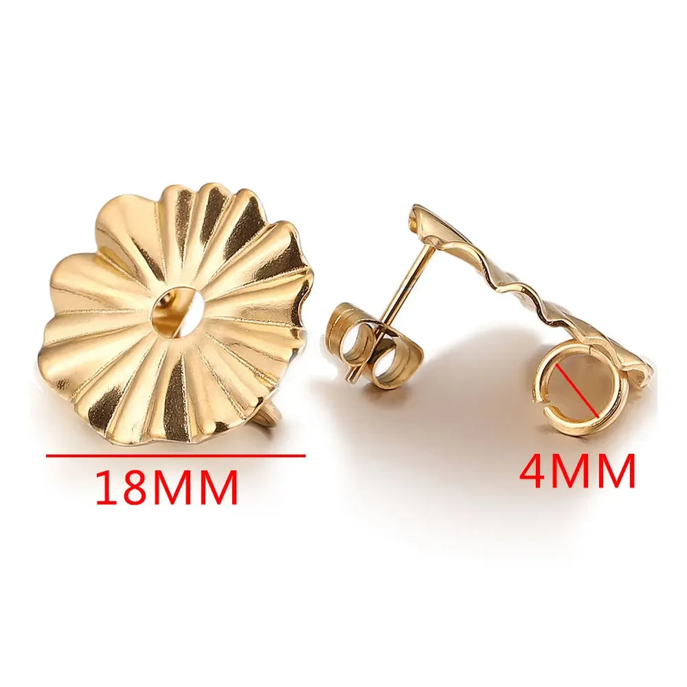 10pcs Lot Stainless Steel Gold Earrings Ripple Flower Hooks Posts Earrings Back for DIY Jewelry Making Supplies Wholesale Bulk