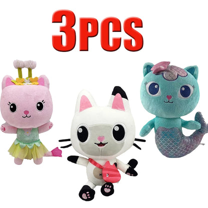 ##8-Piece Gabby Doll House Plush Toy Set 25cm Mermaid Cat Stuffed Animal Cartoon Doll Children's Christmas Gift