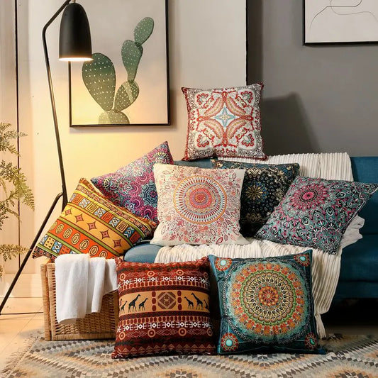 Ethnic Style Retro Pillow with Core Bohemian Square Cushion Homestay Bedroom Living Room Sofa Backrest Lumbar Pillow
