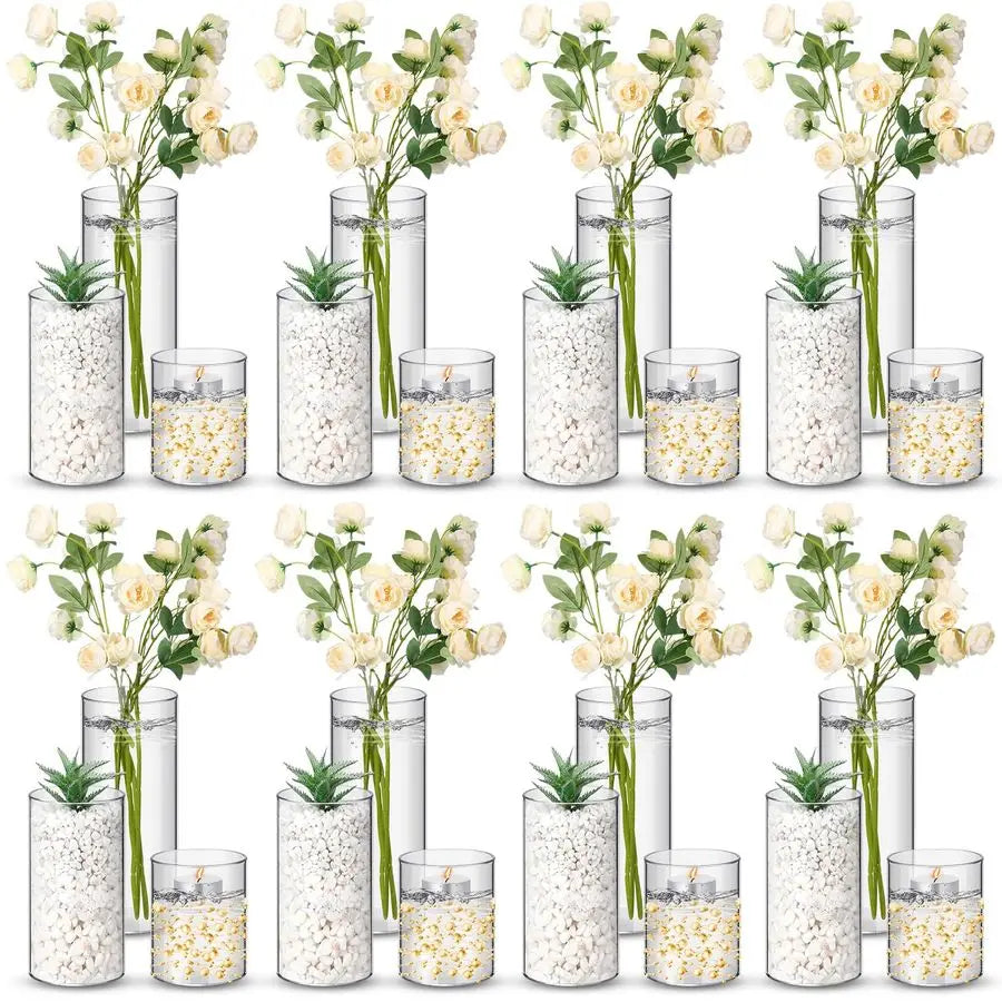 24 Pcs Plastic Cylinder Vases Tall Plastic Flower Vases for Centerpieces Hurricane Candle Holder for Home Wedding Office Party F