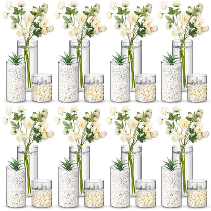 24 Pcs Plastic Cylinder Vases Tall Plastic Flower Vases for Centerpieces Hurricane Candle Holder for Home Wedding Office Party F