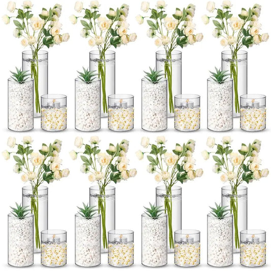 24 Pcs Plastic Cylinder Vases Tall Plastic Flower Vases for Centerpieces Hurricane Candle Holder for Home Wedding Office Party F