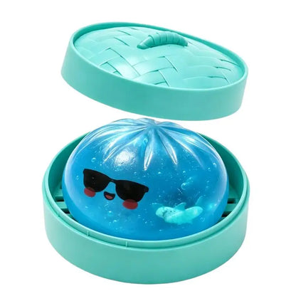 【BS】Glitter Shark Dumplings Toy Soft Slow Resilience Steamed Stuffed Bun Pinch Le Fidget With Steamer
