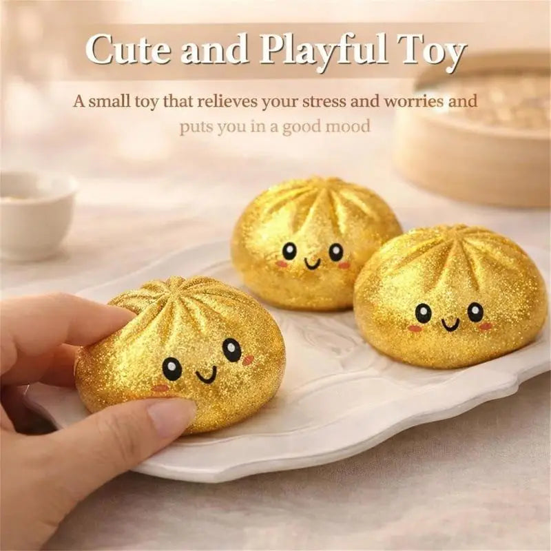 ^1Pcs Glitter Dumpling Squishy With Box Dumplings Sensory Squeeze Toy Simulated Food Decompression Toys For Stress Relief