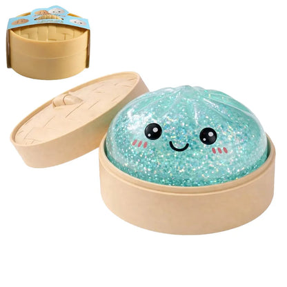 Squishy Dumpling Steamed Bun Toy Slow Rising Rebound Glitter Stress Relief Ball Fidget Random Face Coloful Squeeze Pinch Toy