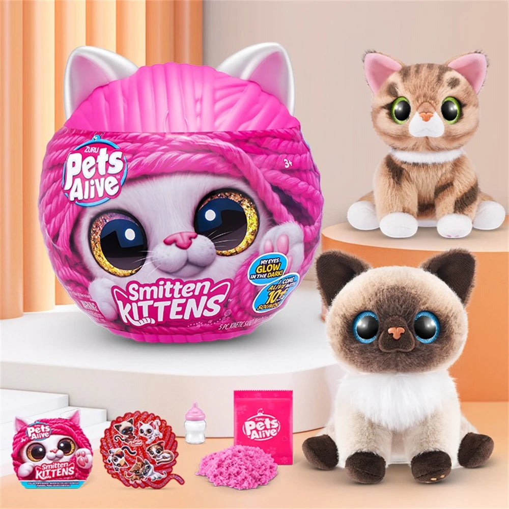 ZURU Pets Alive Smitten Kittens Surprise Tabby Cat Ginger Nurture Play Soft Toy Unboxing Adopt Interactive Decoration Gift