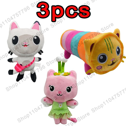 8pcs New Gabbys doll house Plush keychain Toy Mercat Cartoon Stuffed Animals Smiling Cat Car Cat Hug Gaby Girl Birthday Gift