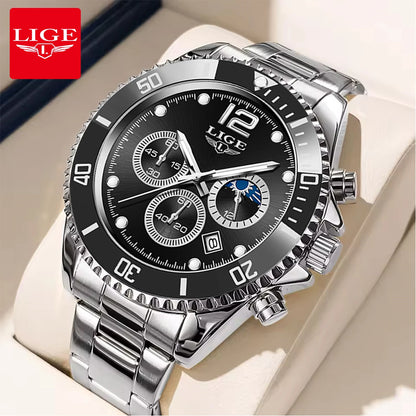 LIGE New Mens Watches for Men Sport Waterproof Stainless Steel Quartz Watch Luxury Man Business Luminous Clock Relogio Masculino