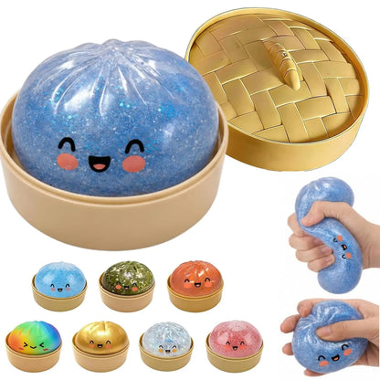 Glitter Dumpling Squishy, New Mystery Glitter Dumpling Squishies Box, Jumbo Squishy Toy with Steamer Box,
