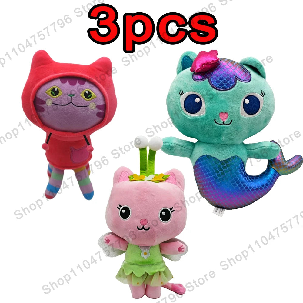 8pcs New Gabbys doll house Plush keychain Toy Mercat Cartoon Stuffed Animals Smiling Cat Car Cat Hug Gaby Girl Birthday Gift