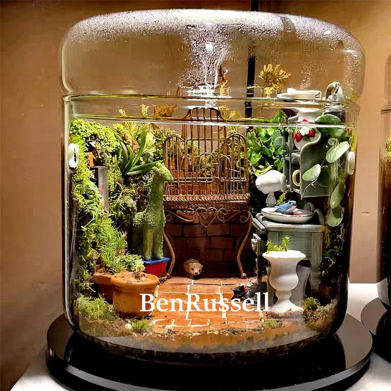 Micro Landscape Glass Bottles With Dew Collection Cover Glass Vase Landscaping Succulent Moss Bansai Landscape Glass Terrarium