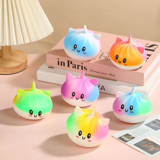 Colorful Unicorn Buns Pinch Music Slow Rebound Decompression Toy Artifact Simulation Small Cage Bag Shape Vent Desktop Ornament
