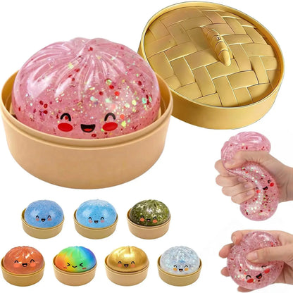 Glitter Dumpling Squishy, New Mystery Glitter Dumpling Squishies Box, Jumbo Squishy Toy with Steamer Box,