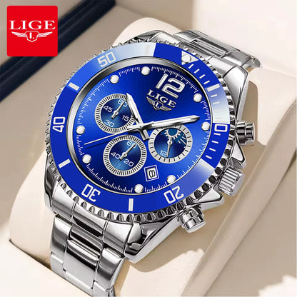 LIGE New Mens Watches for Men Sport Waterproof Stainless Steel Quartz Watch Luxury Man Business Luminous Clock Relogio Masculino