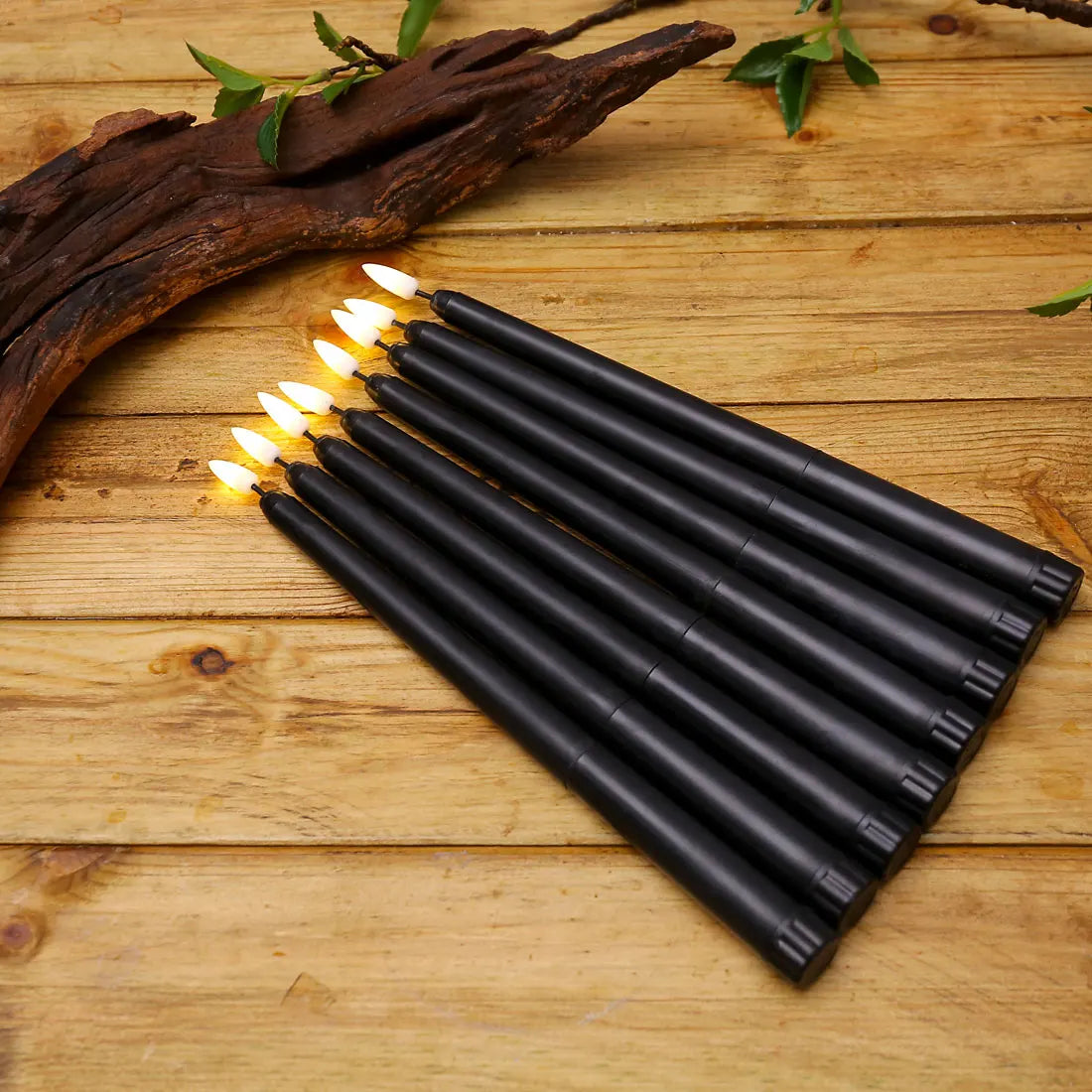 Halloween LED Black Taper Candles With Remote Control 6 or 12 Pieces,Flameless Electronic 28cm/11 inch Window Candlesticks