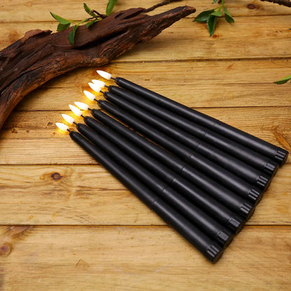 Halloween LED Black Taper Candles With Remote Control 6 or 12 Pieces,Flameless Electronic 28cm/11 inch Window Candlesticks