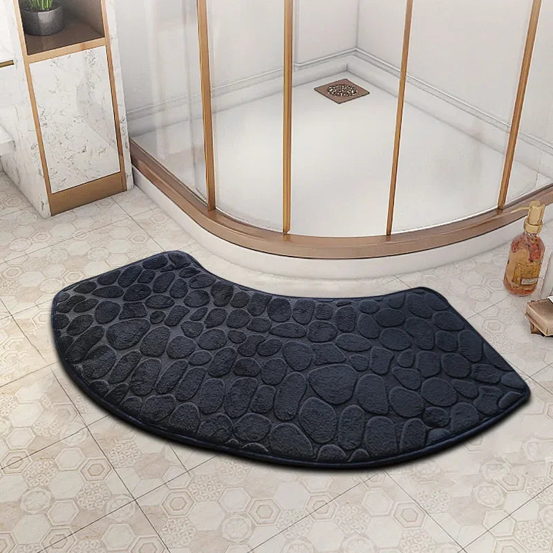 Curved Bathroom Mat — Non-Slip Pebble Texture