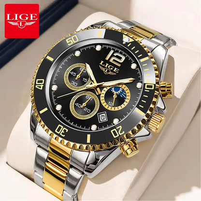 LIGE New Mens Watches for Men Sport Waterproof Stainless Steel Quartz Watch Luxury Man Business Luminous Clock Relogio Masculino