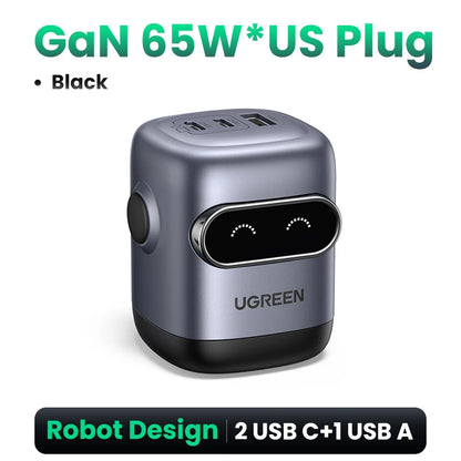【US Plug】UGREEN 65W 30W GaN Charger Robot Design QC4.0 3.0 PPS for iPhone 17 16 15 Pro Macbook Laptops Tablet PD3.0 Fast Charg