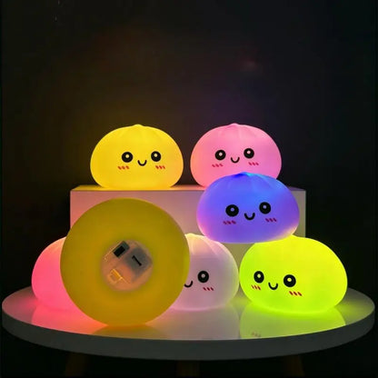 Creative Squishy Dumpling LED Night Light Pressable Stress Relief Toy Cute Decor Lamp for Birthday Party Baby Shower