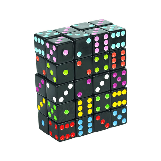 10pcs 16mm D6 Dice Square Corner Black Dice with Colorful Point for Tabletop Game DND TRPG Card Game