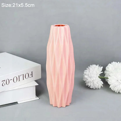Modern Flower Vase Plastic Vases for Flowers White Pink Plastic Vase Flower Pot Basket Nordic Home Living Room Decoration